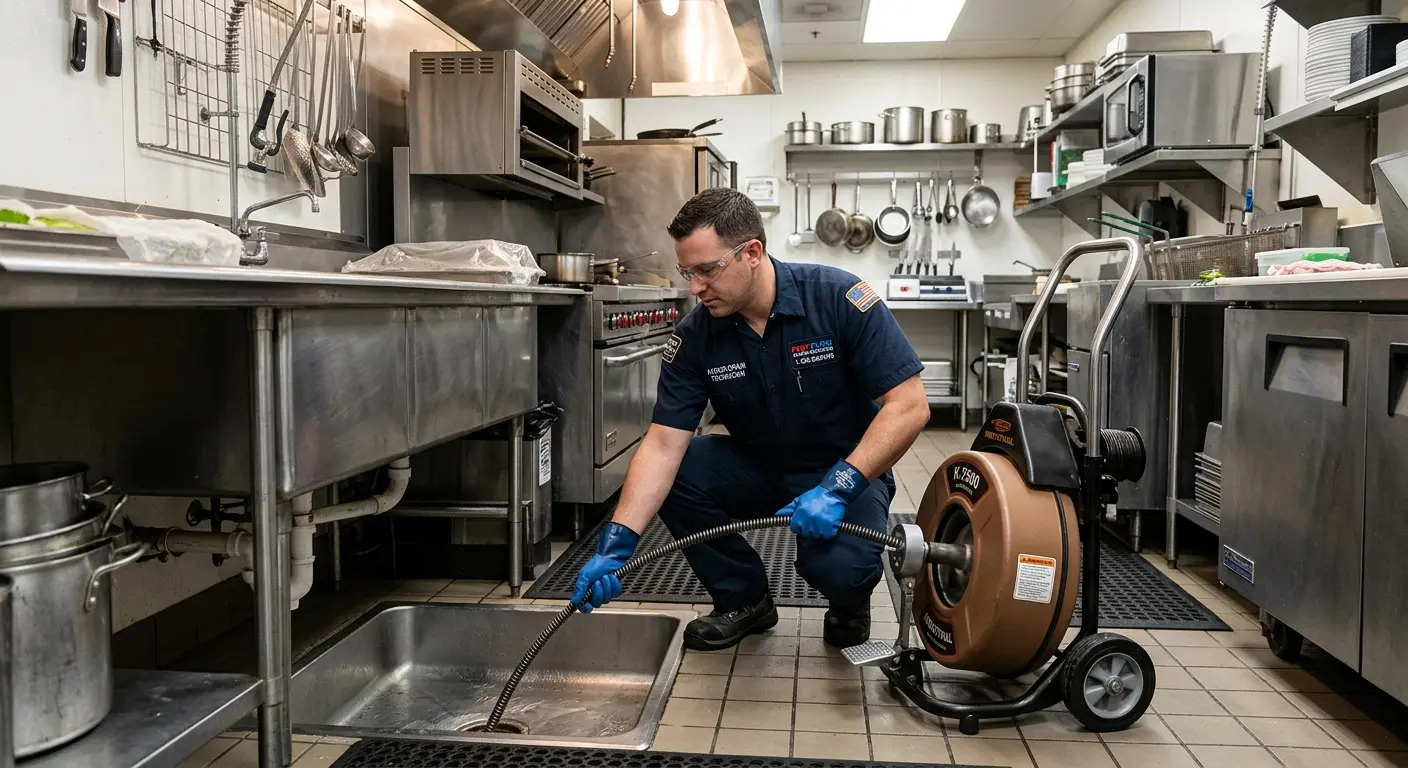 Commercial drain cleaning service in a restaurant kitchen in Pea Ridge